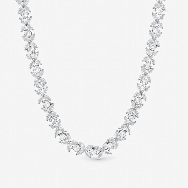Jon Richard Rhodium Plated Cubic Zirconia Floral Necklace
