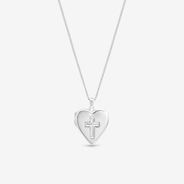 Inicio Sterling Silver Heart Cross Locket - Gift Pouch