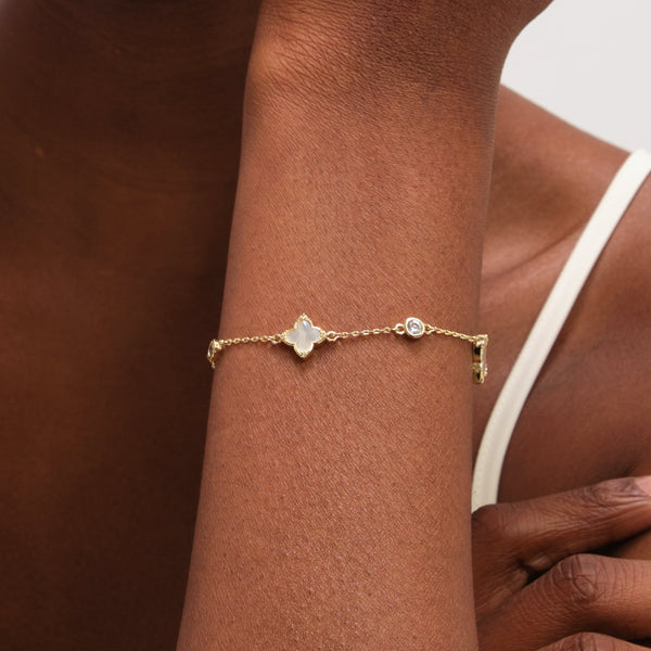 Jon Richard Gold Plated Mother of Pearl and Crystal Clover Bracelet