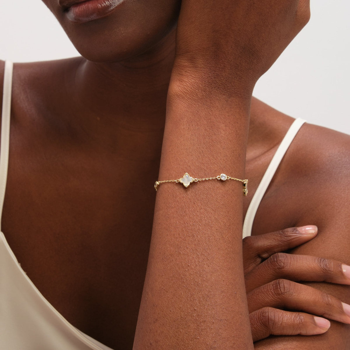 Jon Richard Gold Plated Mother of Pearl and Crystal Clover Bracelet