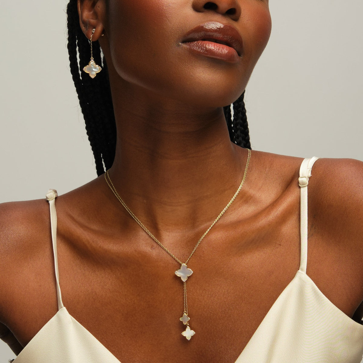 Jon Richard Gold Plated Mother of Pearl and Crystal Clover Y-Necklace