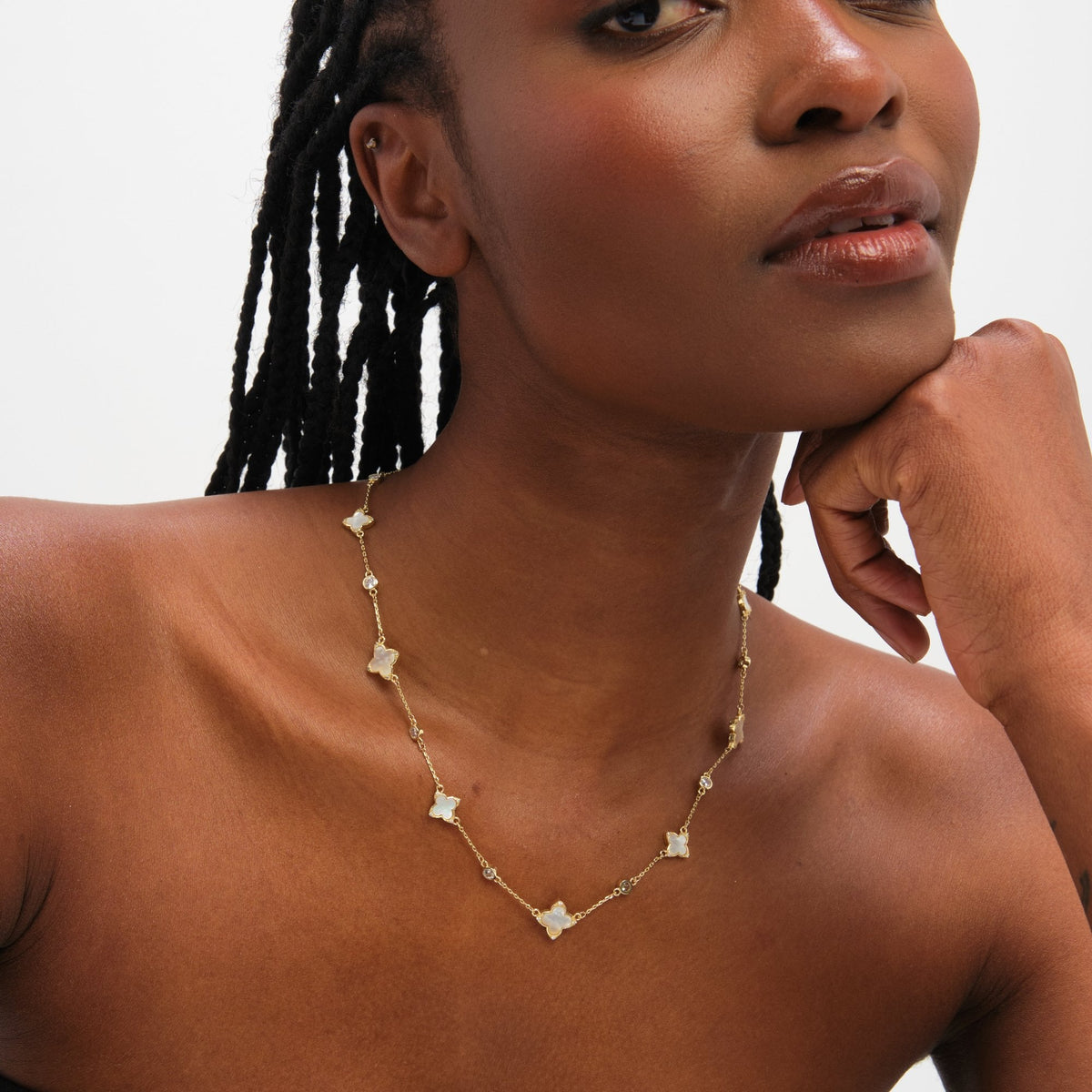 Jon Richard Gold Plated Mother of Pearl and Crystal Clover Necklace