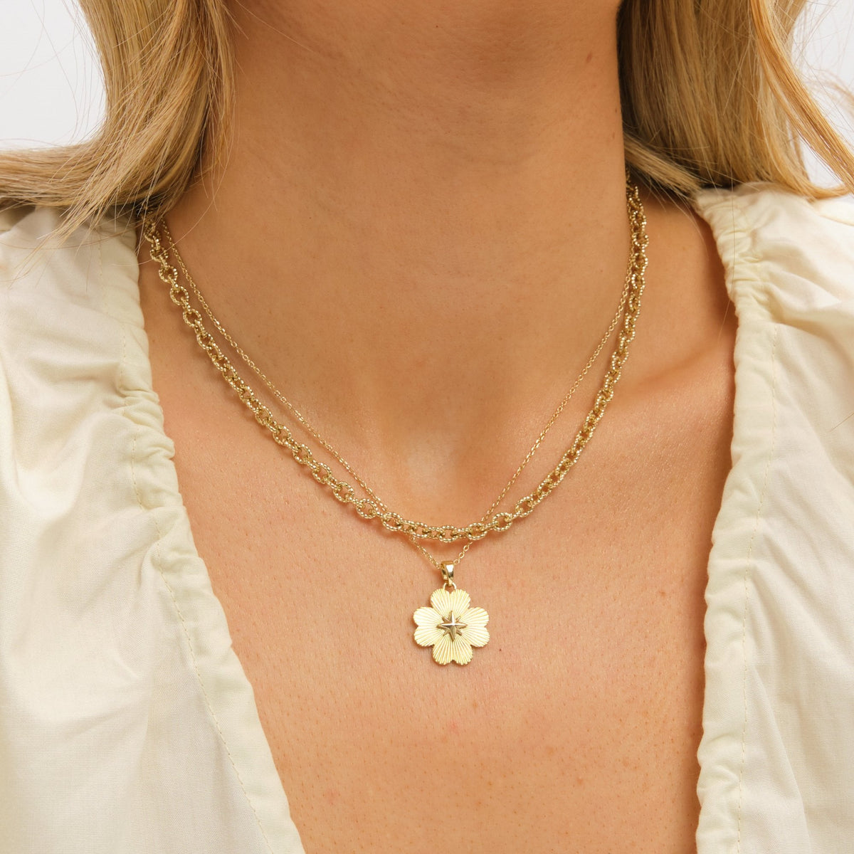 Inicio Gold Plated Diamond Cut Clover Double row Pendant - Gift Pouch