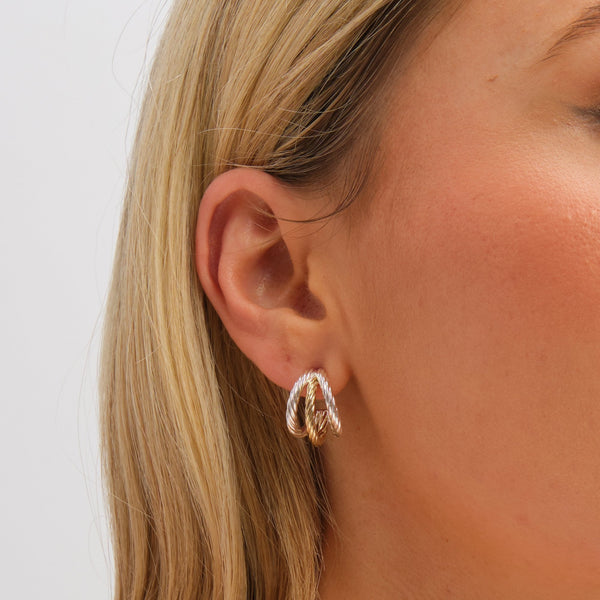Inicio Two Tone Diamond Cut Multi row Hoop Earrings - Gift Pouch