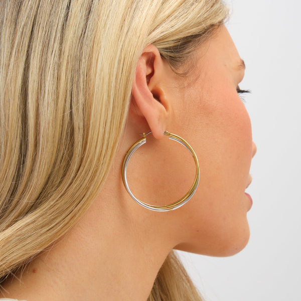 Inicio Two Tone Large Hoop Earrings - Gift Pouch