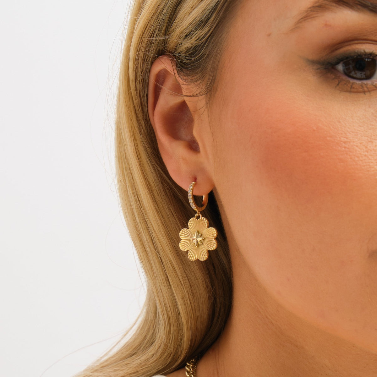 Inicio Gold Plated Diamond Cut Clover Earrings - Gift Pouch