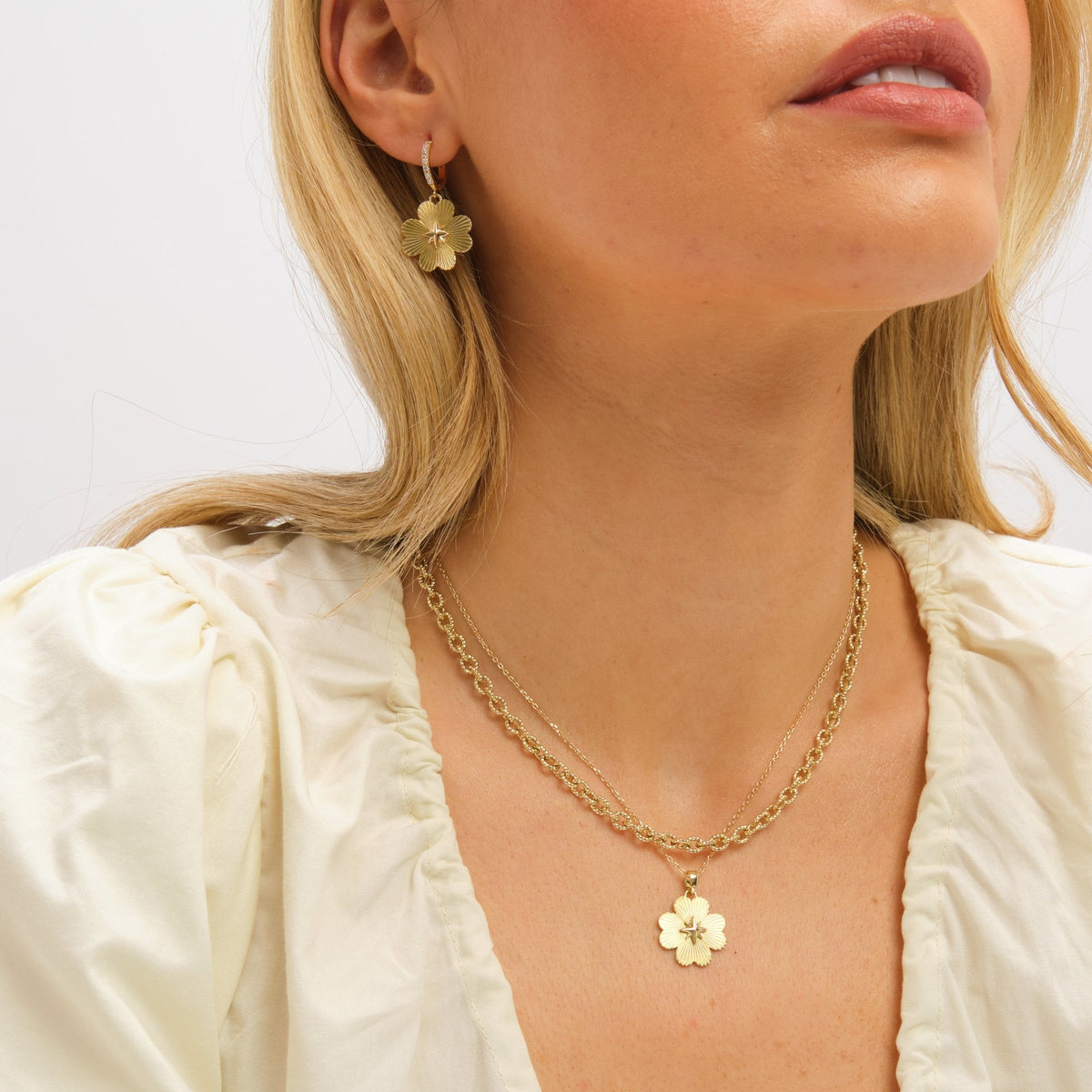 Inicio Gold Plated Diamond Cut Clover Earrings - Gift Pouch