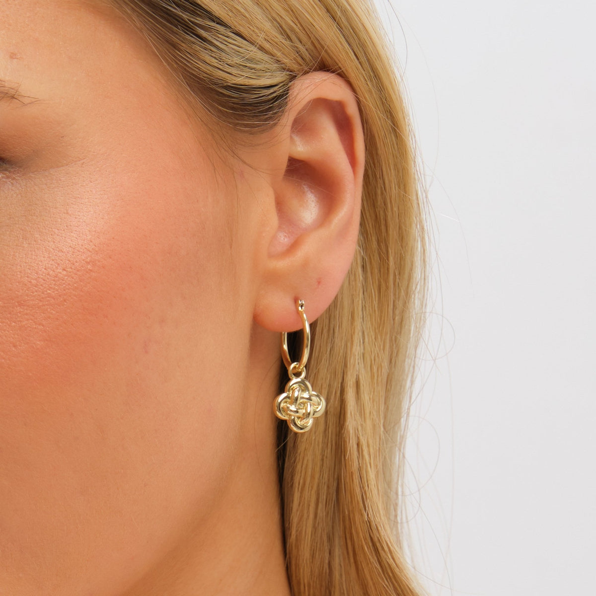 Inicio Gold Plated Polished Knotted Clover Huggie Earrings - Gift Pouch