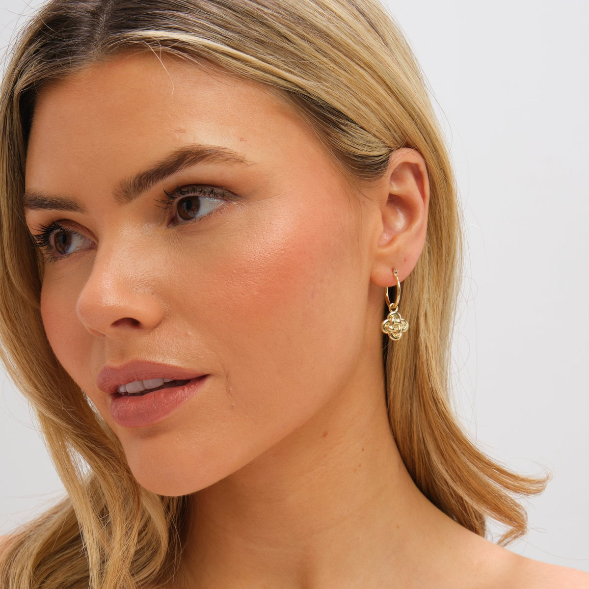 Inicio Gold Plated Polished Knotted Clover Huggie Earrings - Gift Pouch