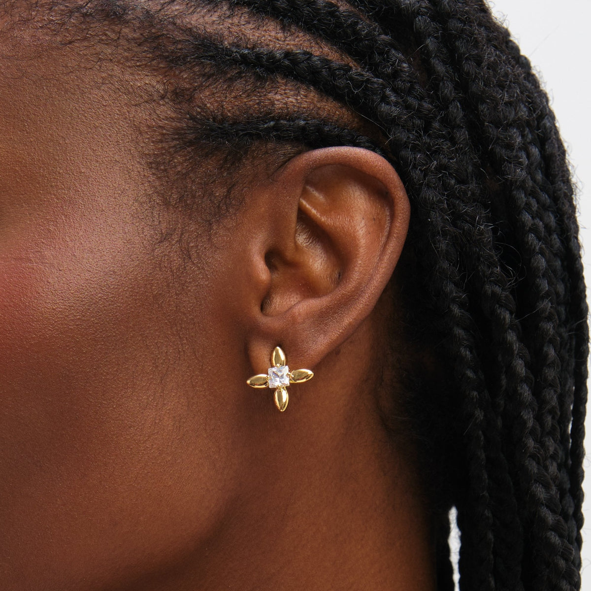 Inicio Gold Plated and Crystal Clover Stud Earrings - Gift Pouch