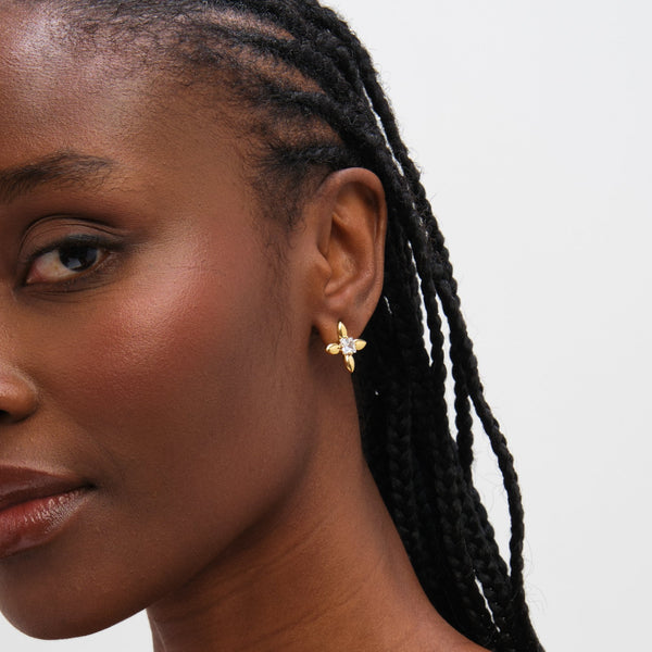 Inicio Gold Plated and Crystal Clover Stud Earrings - Gift Pouch