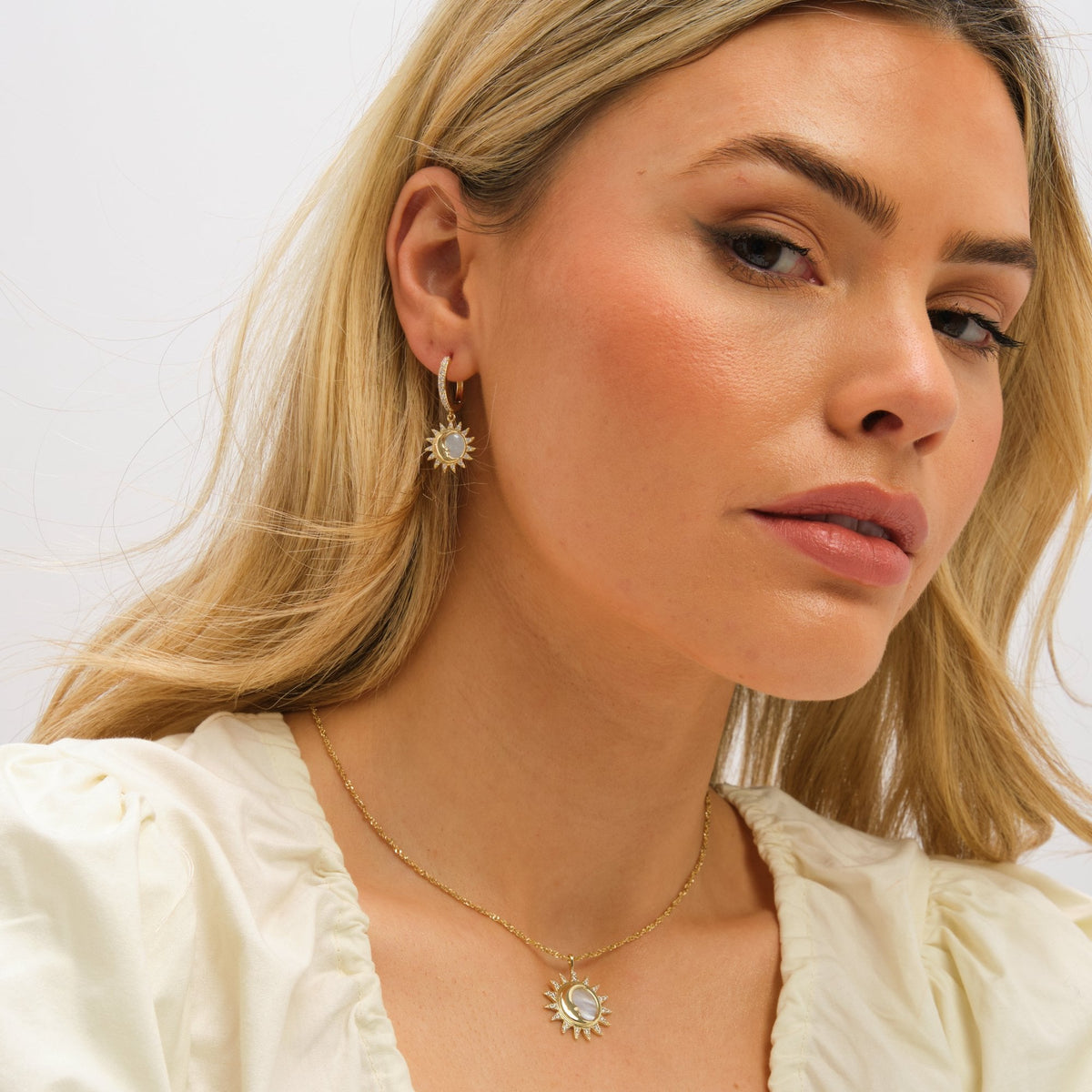 Inicio Gold Plated and Mother of Pearl Sun Pendant - Gift Pouch