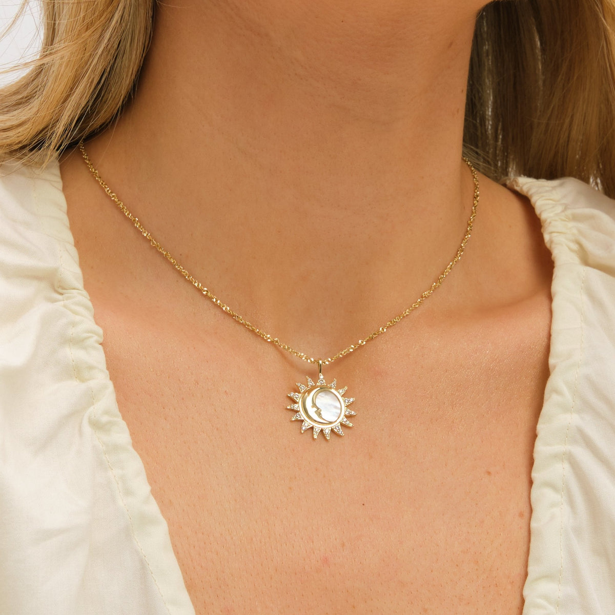 Inicio Gold Plated and Mother of Pearl Sun Pendant - Gift Pouch