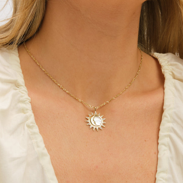 Inicio Gold Plated and Mother of Pearl Sun Pendant - Gift Pouch