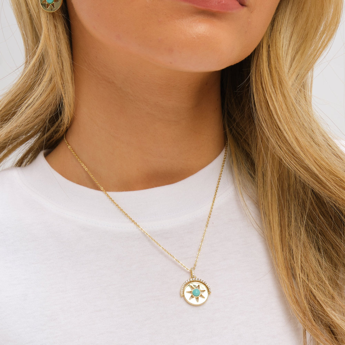 Inicio Gold Plated and Turquoise Celestial Spinner Pendant - Gift Pouch