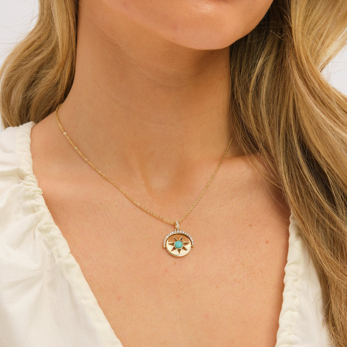 Inicio Gold Plated and Turquoise Celestial Spinner Pendant - Gift Pouch