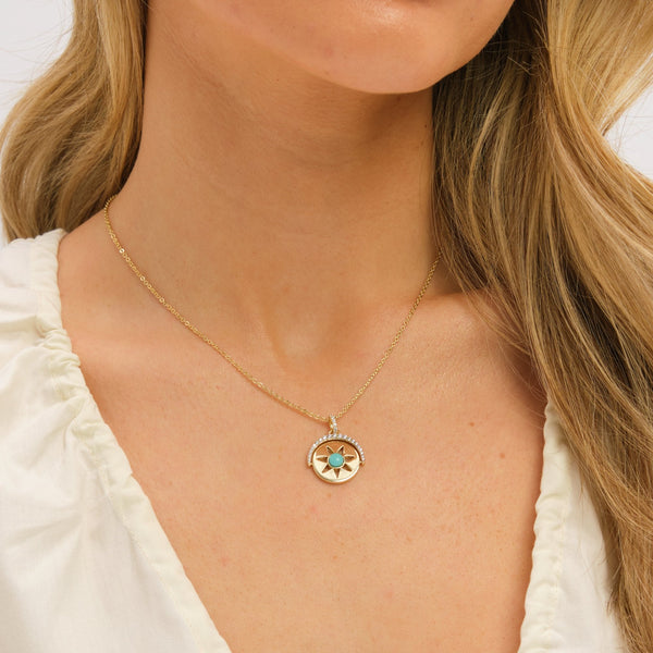 Inicio Gold Plated and Turquoise Celestial Spinner Pendant - Gift Pouch
