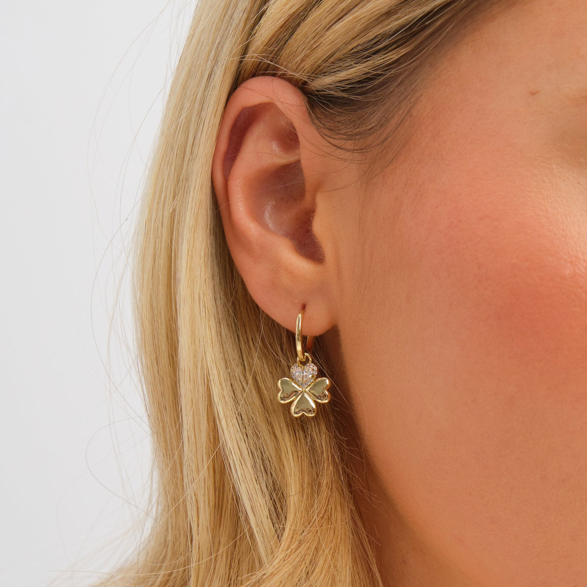 Inicio Gold Plated and Crystal Clover Earrings - Gift Pouch