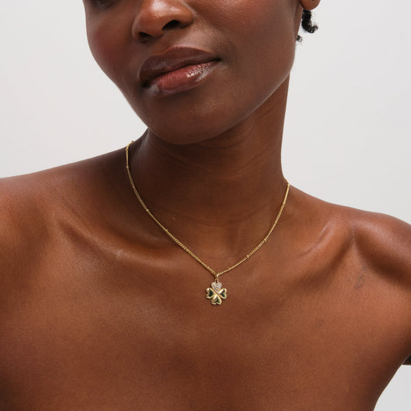 Inicio Gold Plated and Crystal Clover Pendant - Gift Pouch