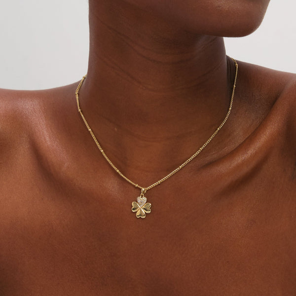 Inicio Gold Plated and Crystal Clover Pendant - Gift Pouch