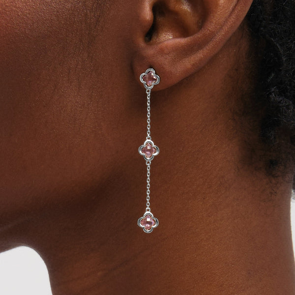 Inicio Sterling Silver Vintage Rose Fine Triple Clover Drop Earrings