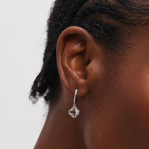 Inicio Sterling Silver Crystal Clover Charm Huggie Hoops