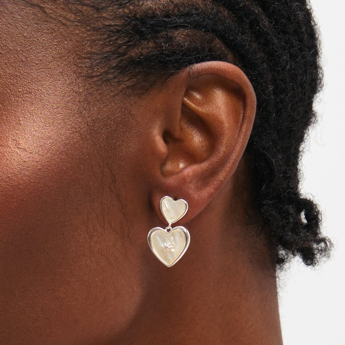 Inicio Sterling Silver Mother of Pearl Celestial Heart Drop Earrings