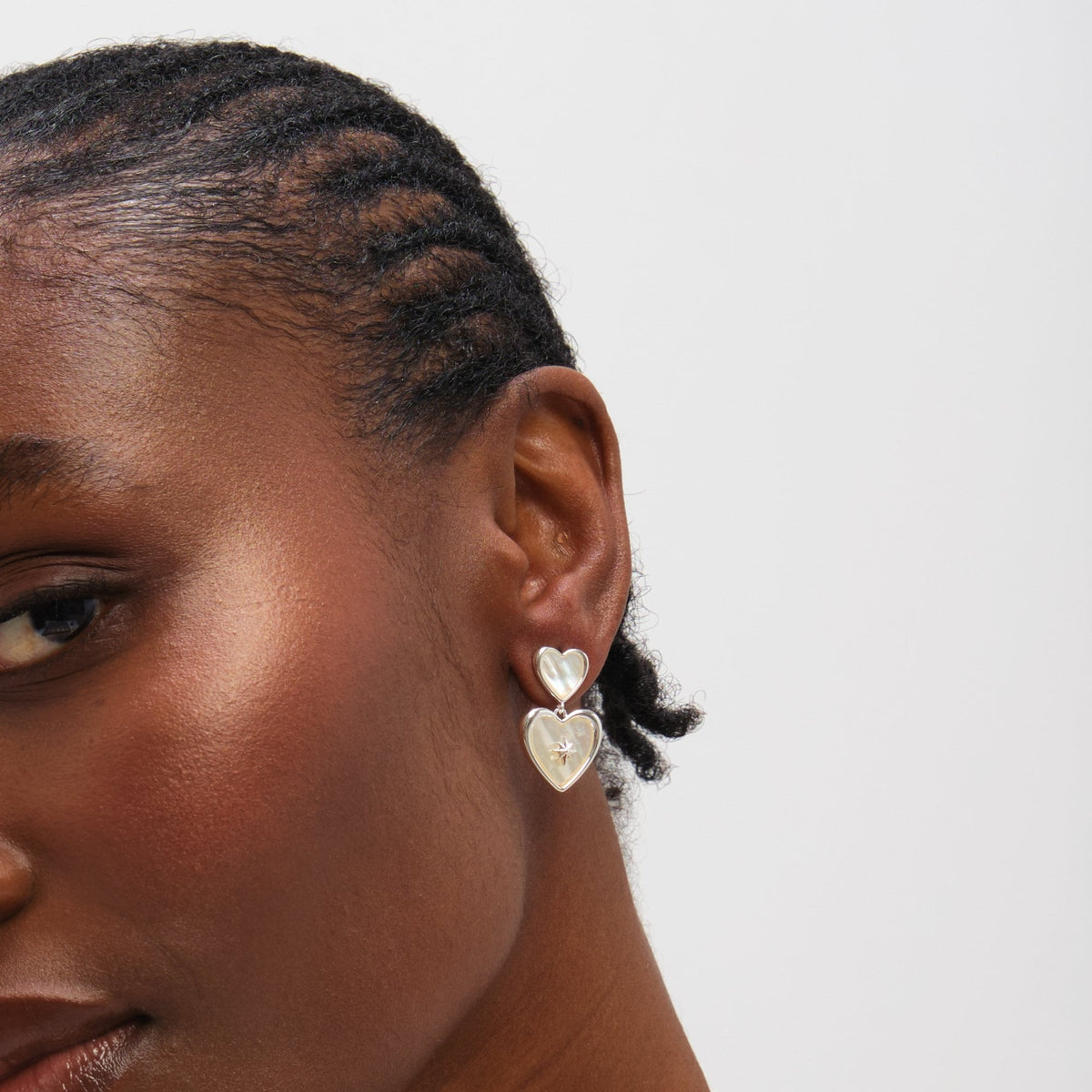 Inicio Sterling Silver Mother of Pearl Celestial Heart Drop Earrings