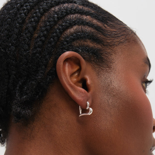 Inicio Sterling Silver Polished Heart Hoop Earrings