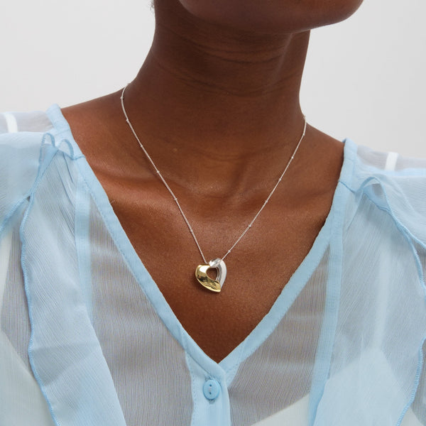 Inicio Sterling Silver Two Tone Heart Necklace - Gift Pouch