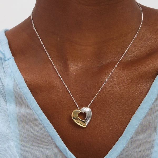 Inicio Sterling Silver Two Tone Heart Necklace - Gift Pouch