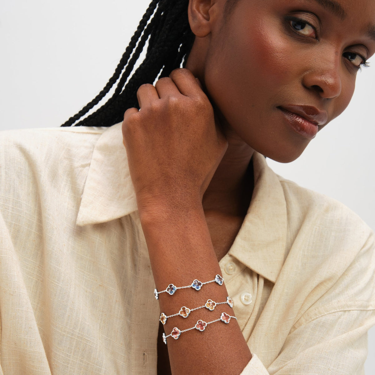 Inicio Sterling Silver Crystal Clover Bracelet - Gift Pouch