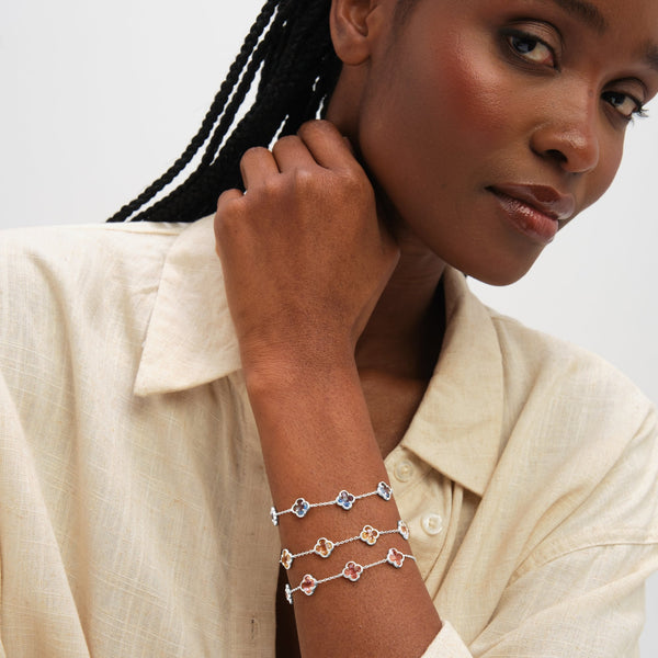 Inicio Sterling Silver Crystal Clover Bracelet - Gift Pouch