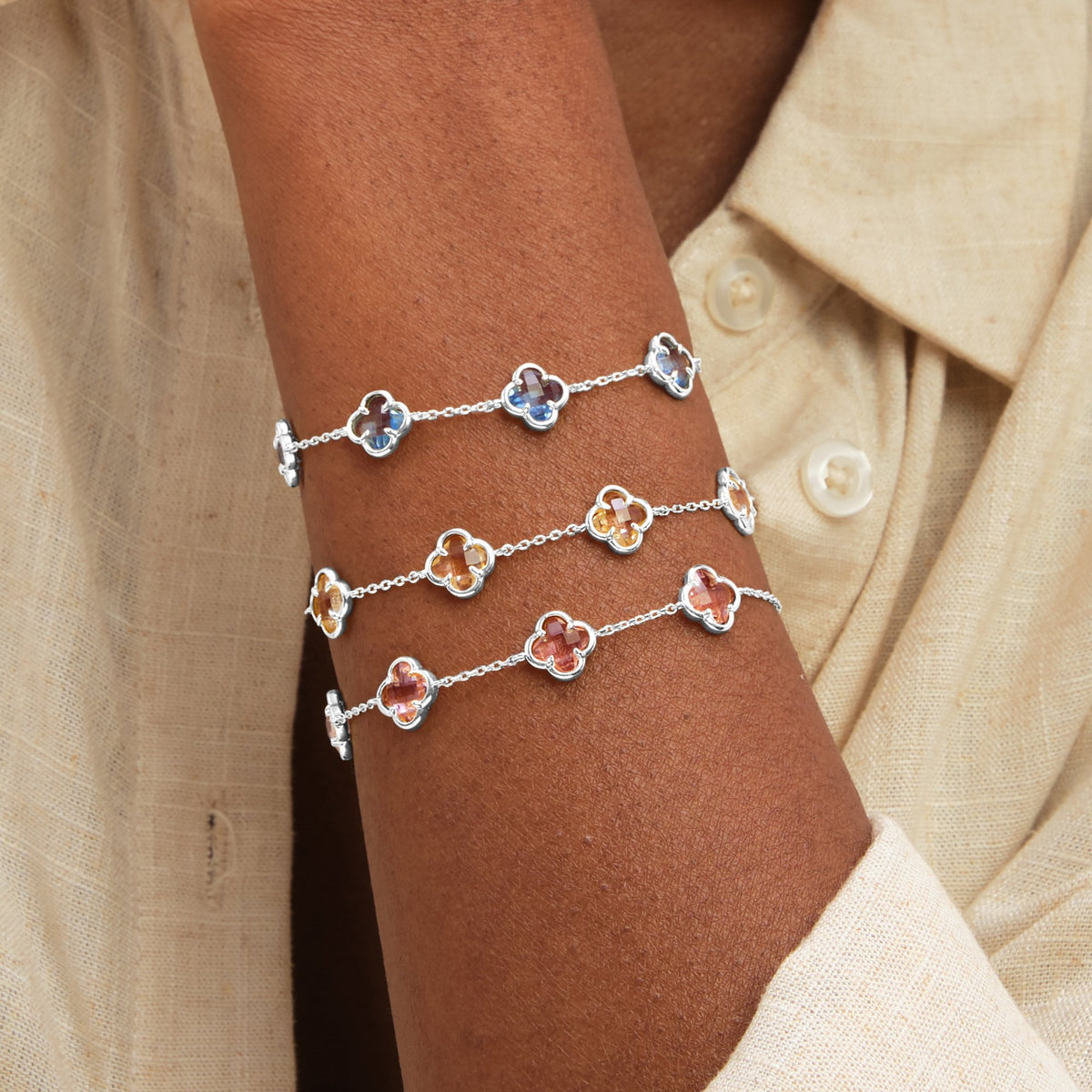 Inicio Sterling Silver Vintage Rose Clover Bracelet - Gift Pouch