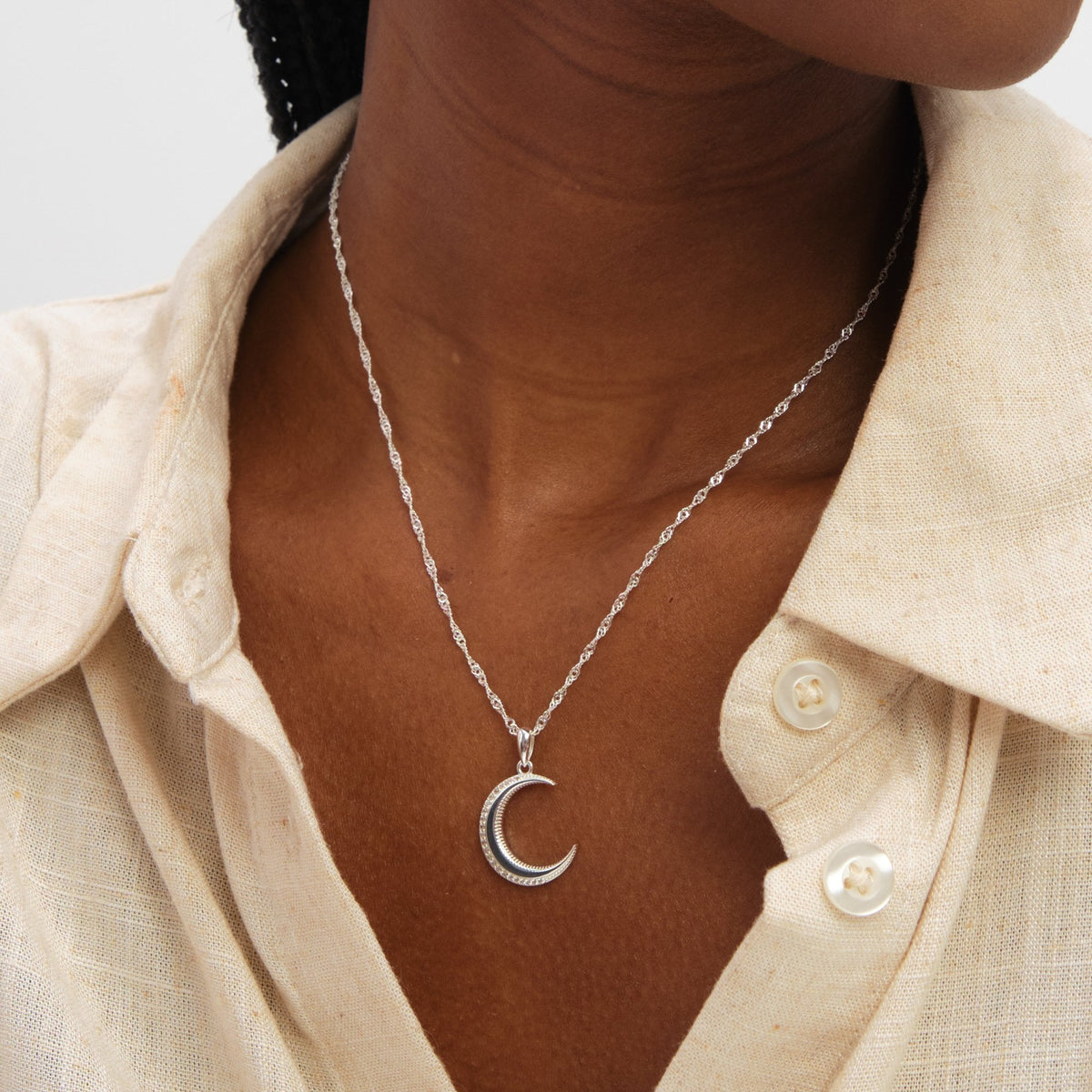Inicio Sterling Silver Pave Crescent Pendant - Gift Pouch