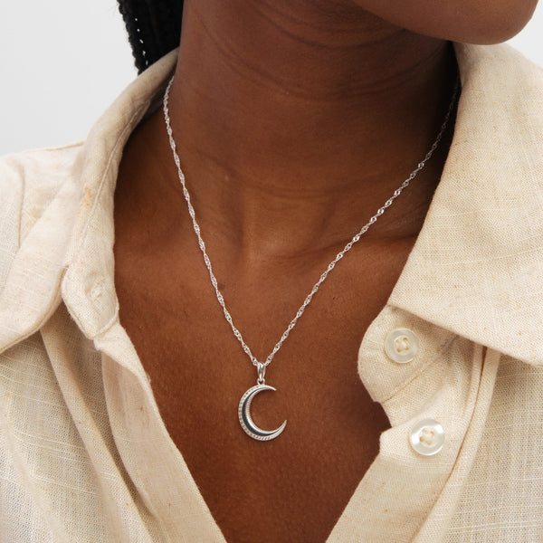 Inicio Sterling Silver Pave Crescent Pendant - Gift Pouch