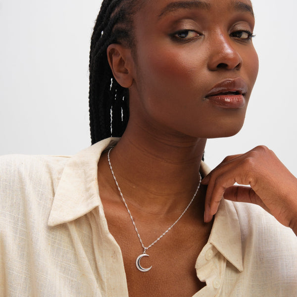 Inicio Sterling Silver Pave Crescent Pendant - Gift Pouch
