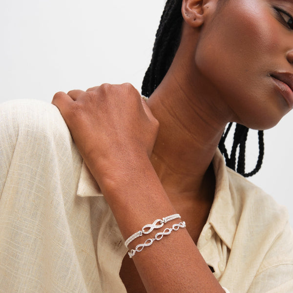 Inicio Sterling Silver Pave Infinity Link Bracelet - Gift Pouch