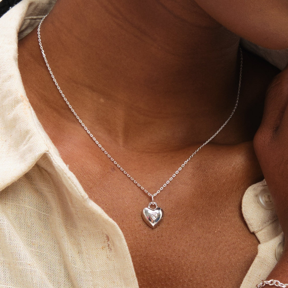 Inicio Sterling Silver Polished and Heart Bezel Pendant - Gift Pouch