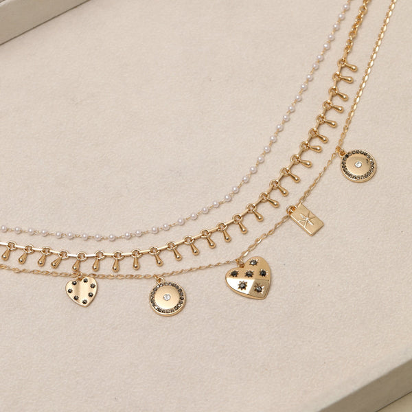 Mood Gold Plated Celestial Charm Multirow Necklace