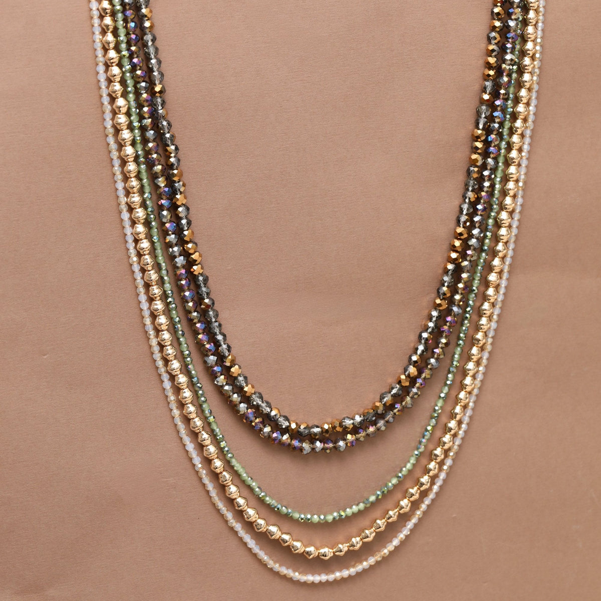 Mood Gold Plated and Polished Multi Colour Beaded Multirow Necklace