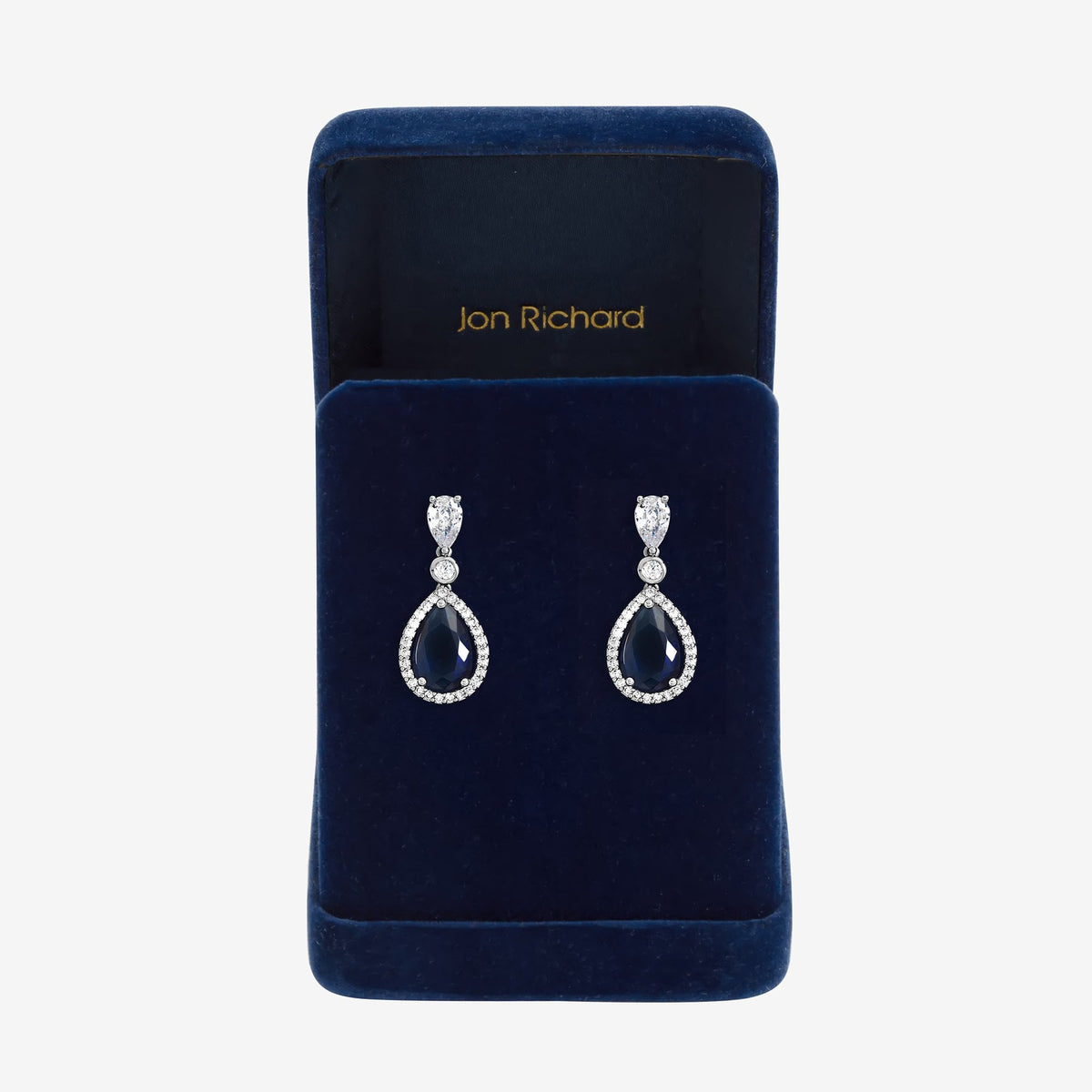 Jon Richard Rhodium Plated Cubic Zirconia Sapphire Pear Drop Earrings