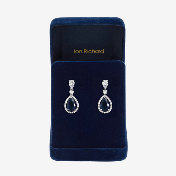 Jon Richard Rhodium Plated Cubic Zirconia Sapphire Pear Drop Earrings