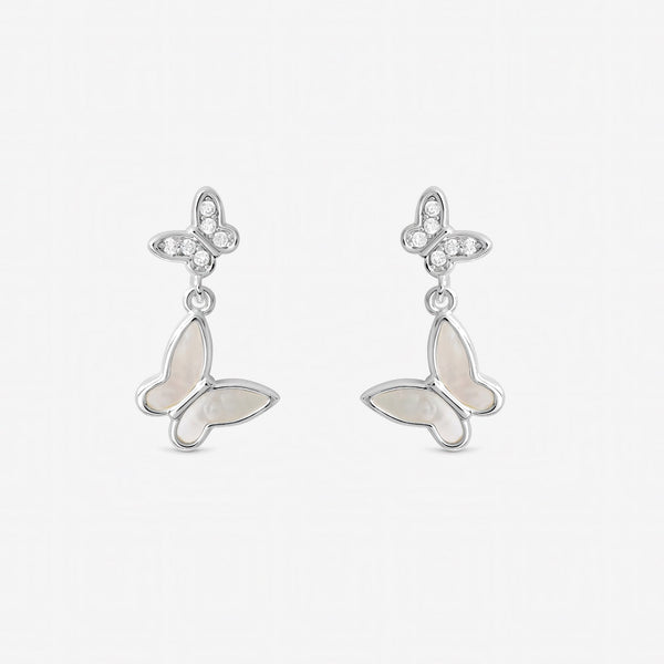 Inicio Sterling Silver Butterfly Double Drop Earrings - Gift Pouch