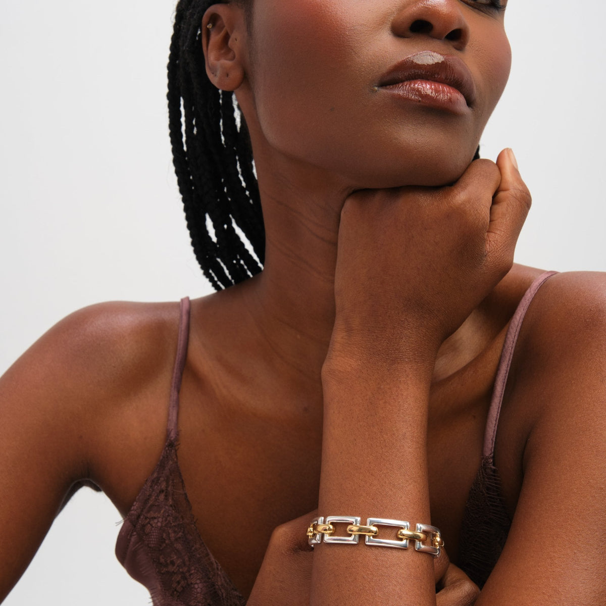 Inicio Two Tone Polished Cuff Bracelet - Gift Pouch