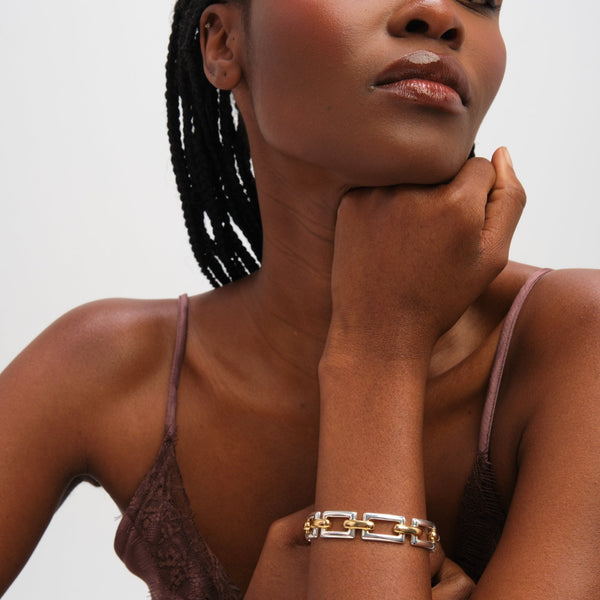 Inicio Two Tone Polished Cuff Bracelet - Gift Pouch