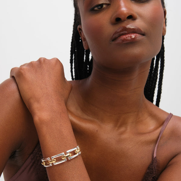 Inicio Two Tone Polished Cuff Bracelet - Gift Pouch