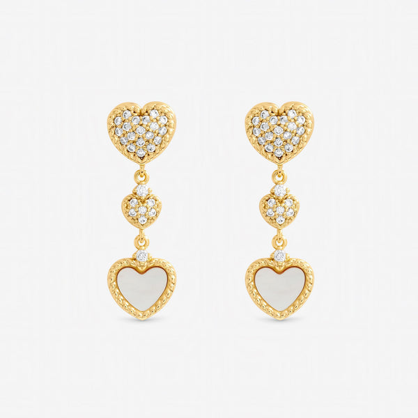 Inicio Gold Plated Mother of Pearl and Pave Heart Drop Earrings - Gift Pouch