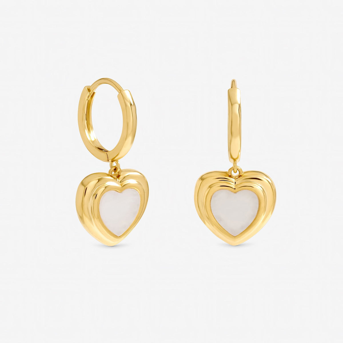 Inicio Gold Plated Mother of Pearl Heart Earrings - Gift Pouch