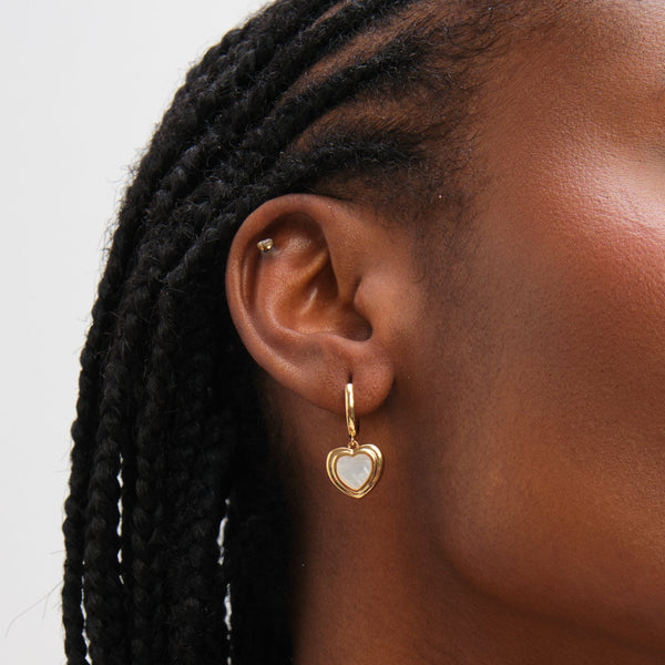 Inicio Gold Plated Mother of Pearl Heart Earrings - Gift Pouch